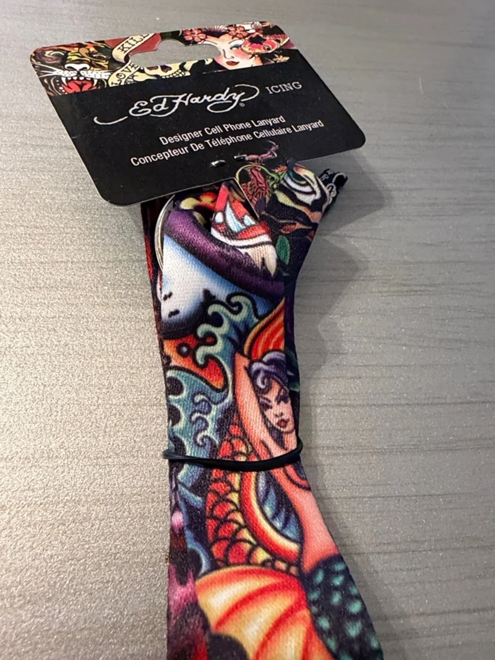 Ed Hardy Tattoo-Print Phone Lanyard in Black, Red, Purple & Orange